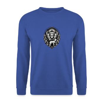 Vêtements Chrétiens Lion et Agneau - Sweat-shirt Unisexe - bleu royal - Devant - Alina (178cm) & Michal (187cm)