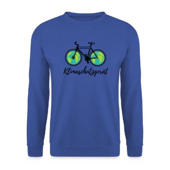 Klimaschutzgerät Fahrrad T-Shirt Geschenk Umwelt - Unisex Pullover - Royalblau - Vorne - Alina (178cm) & Michal (187cm)
