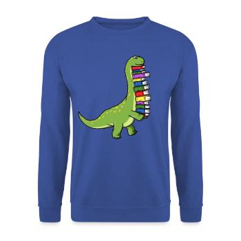 Dinosaur Dino livre lecture livres Bookworm - Sweat-shirt Unisexe - bleu royal - Devant - Alina (178cm) & Michal (187cm)