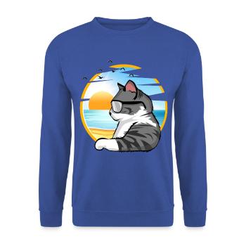 relax cat katze urlaub holiday shirt geschenk - Unisex Pullover - Royalblau - Vorne - Alina (178cm) & Michal (187cm)