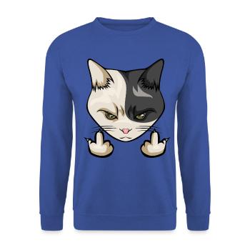 cat katzen mittelfinger wichser middlefinger stink - Unisex Pullover - Royalblau - Vorne - Alina (178cm) & Michal (187cm)