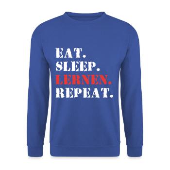 Eat Sleep Lernen Repeat Student witziges Geschenk - Unisex Pullover - Royalblau - Vorne - Alina (178cm) & Michal (187cm)