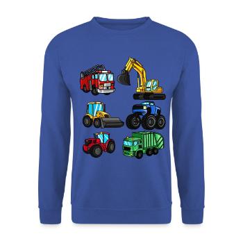 Excavator fire engine tractor vehicles kids gift - Unisex Sweatshirt - royal blue - Front - Alina (178cm) & Michal (187cm)