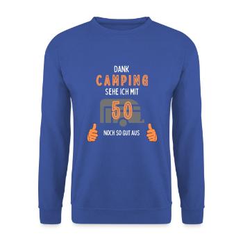 Camping, 50. Geburtstag, Geschenk, Geschenkidee, - Unisex Pullover - Royalblau - Vorne - Alina (178cm) & Michal (187cm)