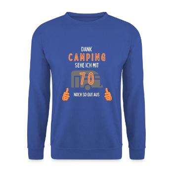 Camping, 70. Geburtstag, Geschenk, Geschenkidee, - Unisex Pullover - Royalblau - Vorne - Alina (178cm) & Michal (187cm)