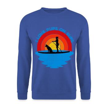 J'adore les chiots sur les SUP pour les pagayeurs debout avec des chiens - Sweat-shirt Unisexe - bleu royal - Devant - Alina (178cm) & Michal (187cm)