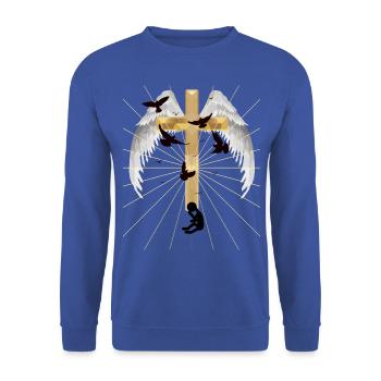 Depression Kreuz Erlösung Auferstehung Jenseits - Unisex Pullover - Royalblau - Vorne - Alina (178cm) & Michal (187cm)