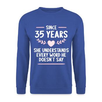 35 Jahre verheirtatet 35. Hochzeitstag - Unisex Pullover - Royalblau - Vorne - Alina (178cm) & Michal (187cm)