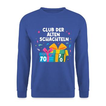 Club der alten Schachteln 70 Jahre 70. Geburtstag - Unisex Pullover - Royalblau - Vorne - Alina (178cm) & Michal (187cm)