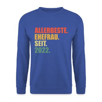 Beste Ehefrau seit 2022 1. Hochzeitstag - Unisex Pullover - Royalblau - Vorne - Alina (178cm) & Michal (187cm)
