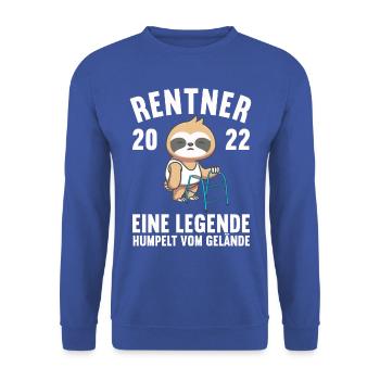 Faultier Ruhestand Rentnerin Rentner Rente 2022 - Unisex Pullover - Royalblau - Vorne - Alina (178cm) & Michal (187cm)