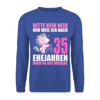 35 Jahre verheiratet lustig 35. Hochzeitstag - Unisex Pullover - Royalblau - Vorne - Alina (178cm) & Michal (187cm)