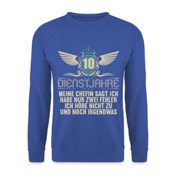 10 Jahre im Dienst 10 Jähriges Dienstjubiläum - Unisex Pullover - Royalblau - Vorne - Alina (178cm) & Michal (187cm)