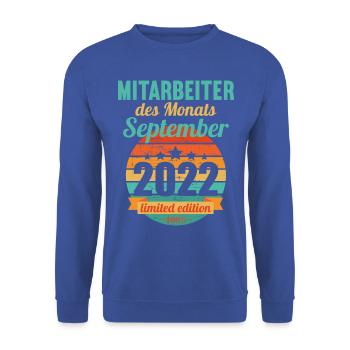 Mitarbeiter des Monats September 2022 - Unisex Pullover - Royalblau - Vorne - Alina (178cm) & Michal (187cm)