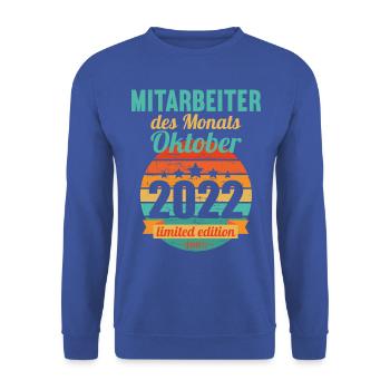 Mitarbeiter des Monats Oktober 2022 - Unisex Pullover - Royalblau - Vorne - Alina (178cm) & Michal (187cm)