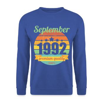 Born September 1992 30 years 30s 30th birthday - Unisex Sweatshirt - royal blue - Front - Alina (178cm) & Michal (187cm)