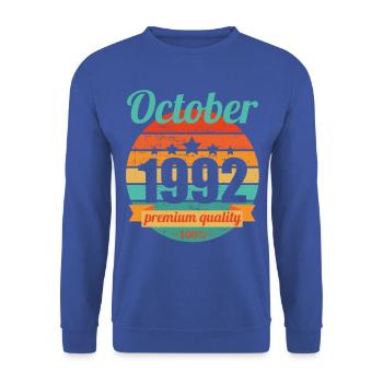 Born October 1992 30 years 30s 30th birthday - Unisex Sweatshirt - royal blue - Front - Alina (178cm) & Michal (187cm)