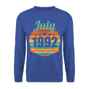 Né en juillet 1992 30 ans 30s 30e anniversaire - Sweat-shirt Unisexe - bleu royal - Devant - Alina (178cm) & Michal (187cm)