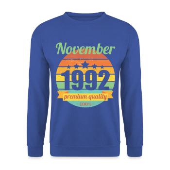 Born November 1992 30 years 30s 30th birthday - Unisex Sweatshirt - royal blue - Front - Alina (178cm) & Michal (187cm)