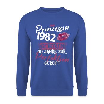 40. Geburtstag 40 Jahre Perfektion Prinzessin 1982 - Unisex Pullover - Royalblau - Vorne - Alina (178cm) & Michal (187cm)