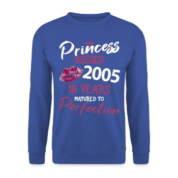 18ème anniversaire 18 ans de perfection Princesse 2005 - Sweat-shirt Unisexe - bleu royal - Devant - Alina (178cm) & Michal (187cm)