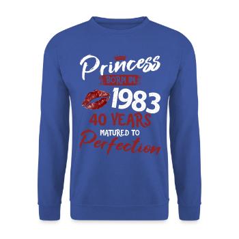 40ème anniversaire 40 ans de perfection Princesse 1983 - Sweat-shirt Unisexe - bleu royal - Devant - Alina (178cm) & Michal (187cm)