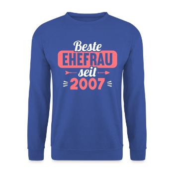 Beste Ehefrau Bester Ehemann seit 2007 - Unisex Pullover - Royalblau - Vorne - Alina (178cm) & Michal (187cm)