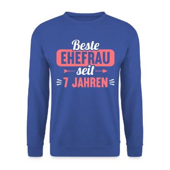 Beste Ehefrau Bester Ehemann seit 7 Jahren - Unisex Pullover - Royalblau - Vorne - Alina (178cm) & Michal (187cm)