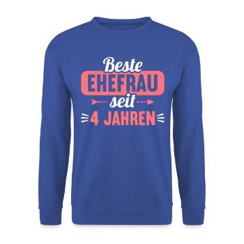 Beste Ehefrau Bester Ehemann seit 4 Jahren - Unisex Pullover - Royalblau - Vorne - Alina (178cm) & Michal (187cm)