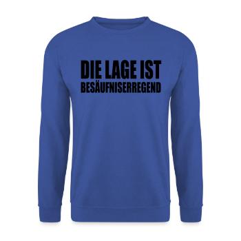 Lustiger Trink Spruch die Lage ist - Unisex Pullover - Royalblau - Vorne - Alina (178cm) & Michal (187cm)