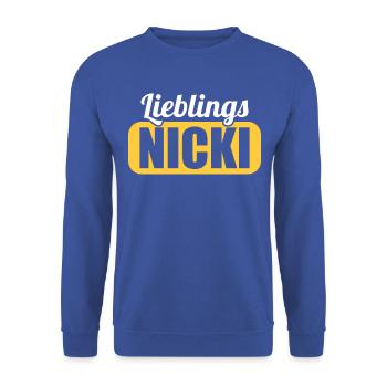 DDR Ostdeutschland Osten Ossi Lieblings Nicki - Unisex Pullover - Royalblau - Vorne - Alina (178cm) & Michal (187cm)