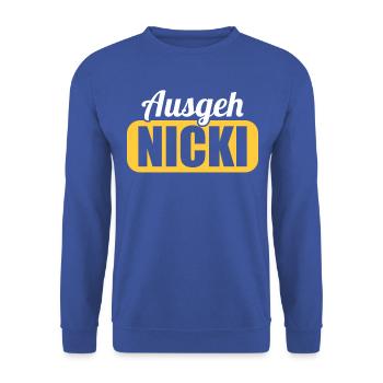 DDR Ostdeutschland Osten Ossi Ausgeh Nicki - Unisex Pullover - Royalblau - Vorne - Alina (178cm) & Michal (187cm)