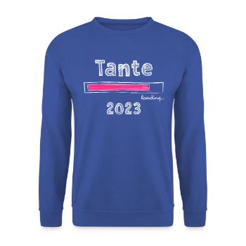 Tante 2023 loading Nichte Neffe Baby Tanten - Unisex Pullover - Royalblau - Vorne - Alina (178cm) & Michal (187cm)