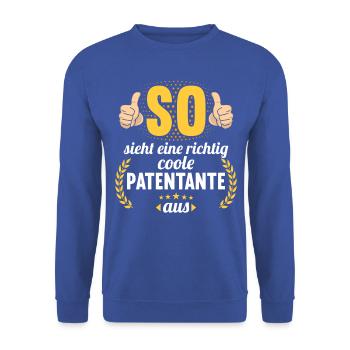 So sieht richtig coole Patentante aus Patenkind - Unisex Pullover - Royalblau - Vorne - Alina (178cm) & Michal (187cm)