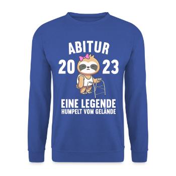 Ein echte Legende verlässt Gelände Abitur Abi 2023 - Unisex Pullover - Royalblau - Vorne - Alina (178cm) & Michal (187cm)
