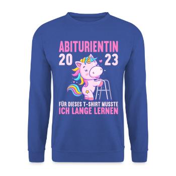 Abitur 2023 Für dieses musste ich lange lernen - Unisex Pullover - Royalblau - Vorne - Alina (178cm) & Michal (187cm)