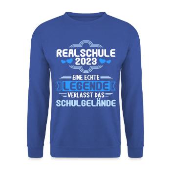 Eine Legende verlässt das Gelände Realschule 2023 - Unisex Pullover - Royalblau - Vorne - Alina (178cm) & Michal (187cm)