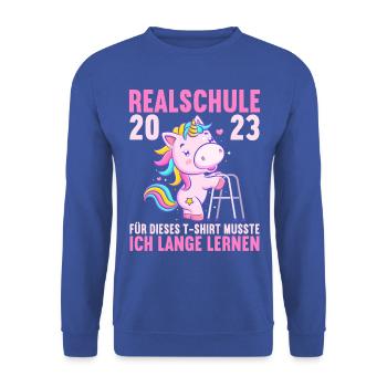 für dieses musste ich lange lernen Realschule 2023 - Unisex Pullover - Royalblau - Vorne - Alina (178cm) & Michal (187cm)