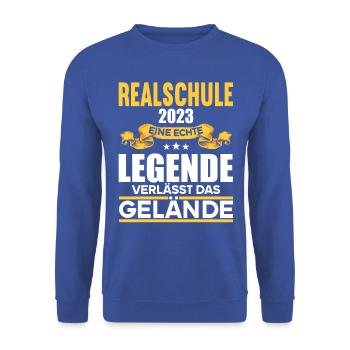 Eine Legende verlässt das Gelände Realschule 2023 - Unisex Pullover - Royalblau - Vorne - Alina (178cm) & Michal (187cm)