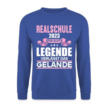 Eine Legende verlässt das Gelände Realschule 2023 - Unisex Pullover - Royalblau - Vorne - Alina (178cm) & Michal (187cm)