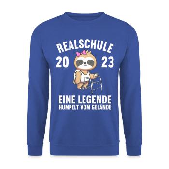 Eine Legende verlässt das Gelände Realschule 2023 - Unisex Pullover - Royalblau - Vorne - Alina (178cm) & Michal (187cm)