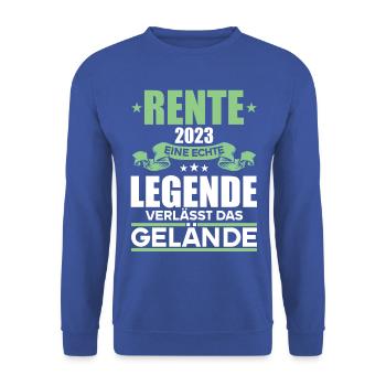 Rentner 2023 Rentnerin 2023 Rente 2023 - Unisex Pullover - Royalblau - Vorne - Alina (178cm) & Michal (187cm)