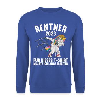Rente 2023 Ruhestand Abschied Rentner 2023 - Unisex Pullover - Royalblau - Vorne - Alina (178cm) & Michal (187cm)