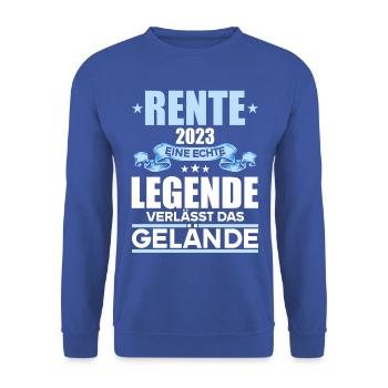 Rentner 2023 Rentnerin 2023 Rente 2023 - Unisex Pullover - Royalblau - Vorne - Alina (178cm) & Michal (187cm)