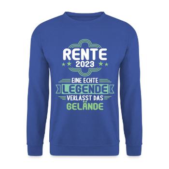 Rentner 2023 Rentnerin 2023 Rente 2023 - Unisex Pullover - Royalblau - Vorne - Alina (178cm) & Michal (187cm)