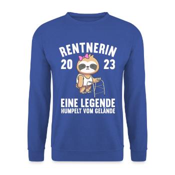 Pension Retirement Farewell Colleague Pensioner 2023 - Unisex Sweatshirt - royal blue - Front - Alina (178cm) & Michal (187cm)