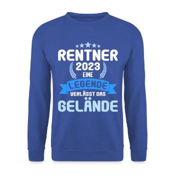 Rente 2023 Ruhestand Abschied Rentner 2023 - Unisex Pullover - Royalblau - Vorne - Alina (178cm) & Michal (187cm)