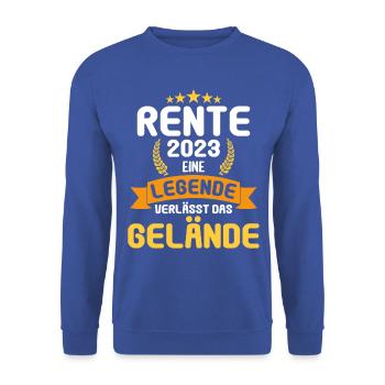 Rentner 2023 Rentnerin 2023 Rente 2023 - Unisex Pullover - Royalblau - Vorne - Alina (178cm) & Michal (187cm)