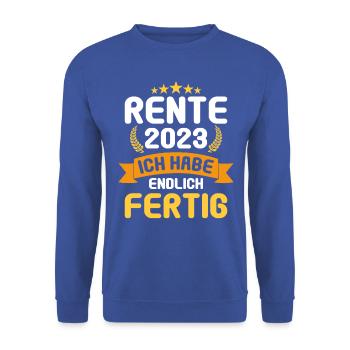 Rentner 2023 Rentnerin 2023 Rente 2023 - Unisex Pullover - Royalblau - Vorne - Alina (178cm) & Michal (187cm)