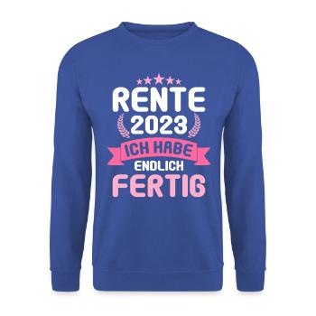 Rentner 2023 Rentnerin 2023 Rente 2023 - Unisex Pullover - Royalblau - Vorne - Alina (178cm) & Michal (187cm)